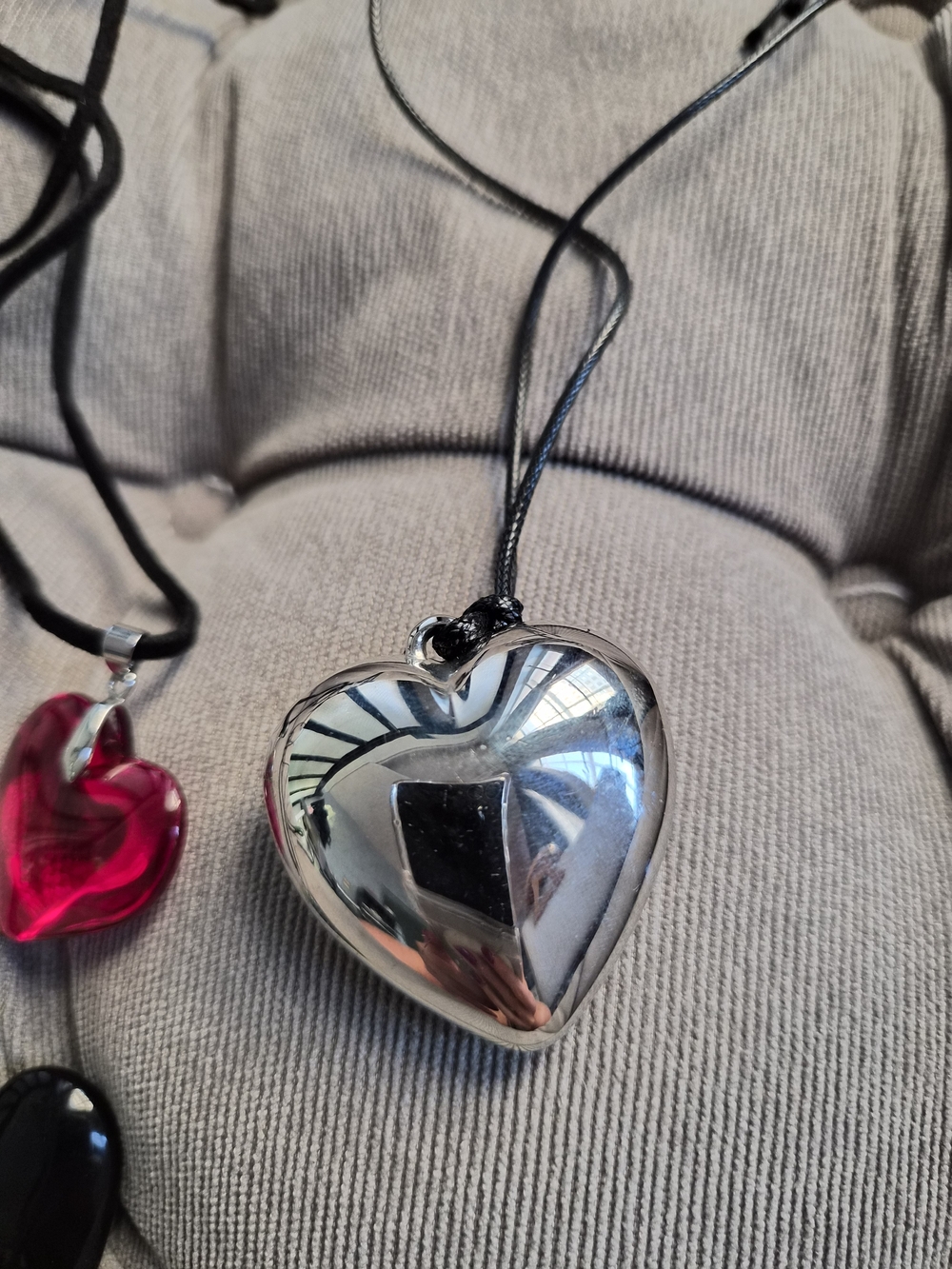 5/$5 3pc Heart Pendant Necklace Set • Silver, Red, Black Cord - Picture 4 of 6